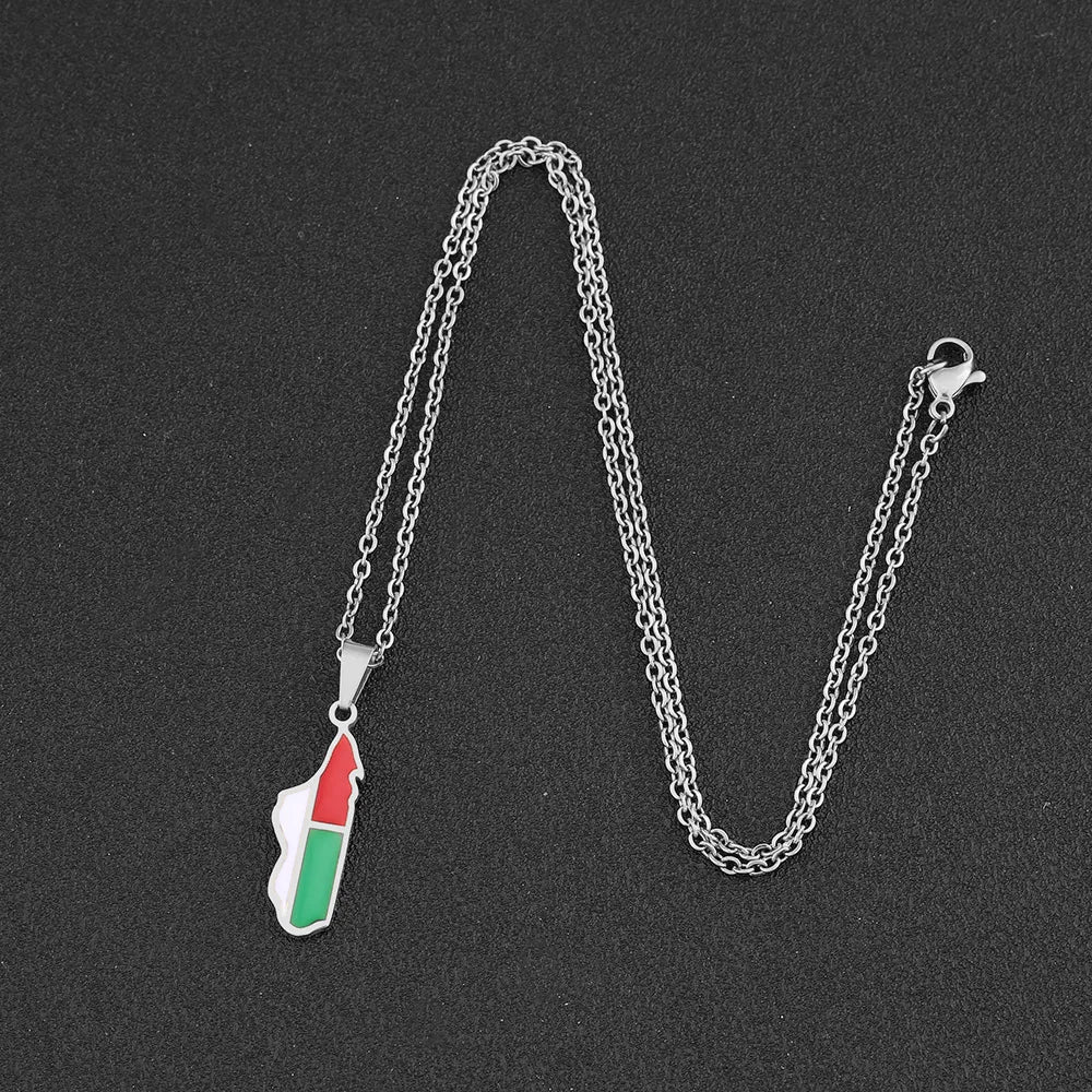 2024 new stainless steel motor Gasgas map necklace famous ethnic style female niche design sense of light luxury sweater chain A