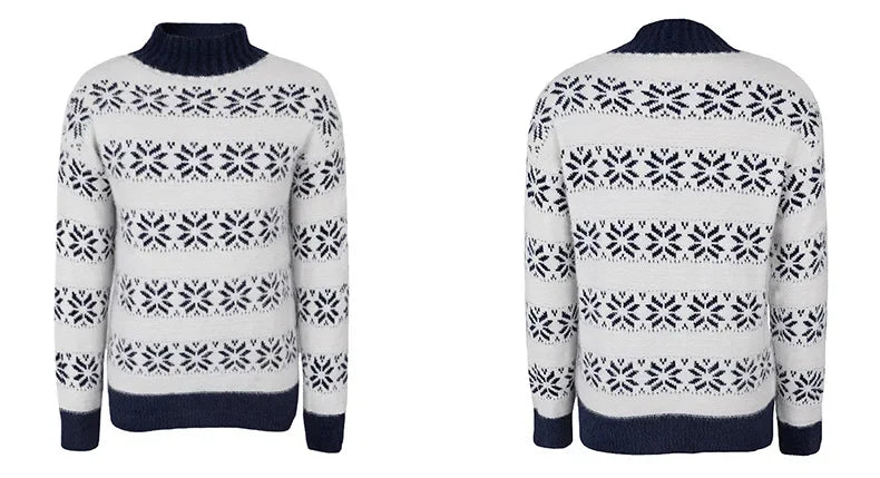 2025 Christmas Jumpers Women Mock Neck Full Sleeve Sweater Snowflake Jacquard Knitwear Warm Thick Pullover Top Xmas Party Look