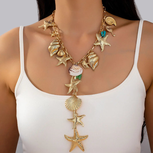 Starfish shell small fish Y necklace for women girls holiday party gift geometric fashion jewelry AN022