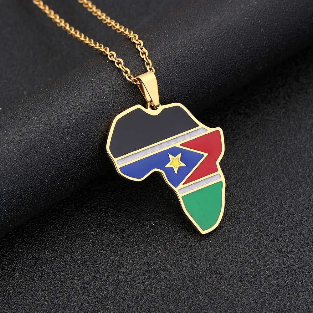 2024 New fashion stainless steel Republic of South Sudan flag necklace for women and men couples ethnic style accessory collarbo