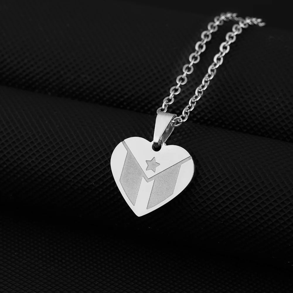 2024 new fashion stainless just wear with love shaped Puerto Rico flag pendant necklace temperament everything collarbone chain