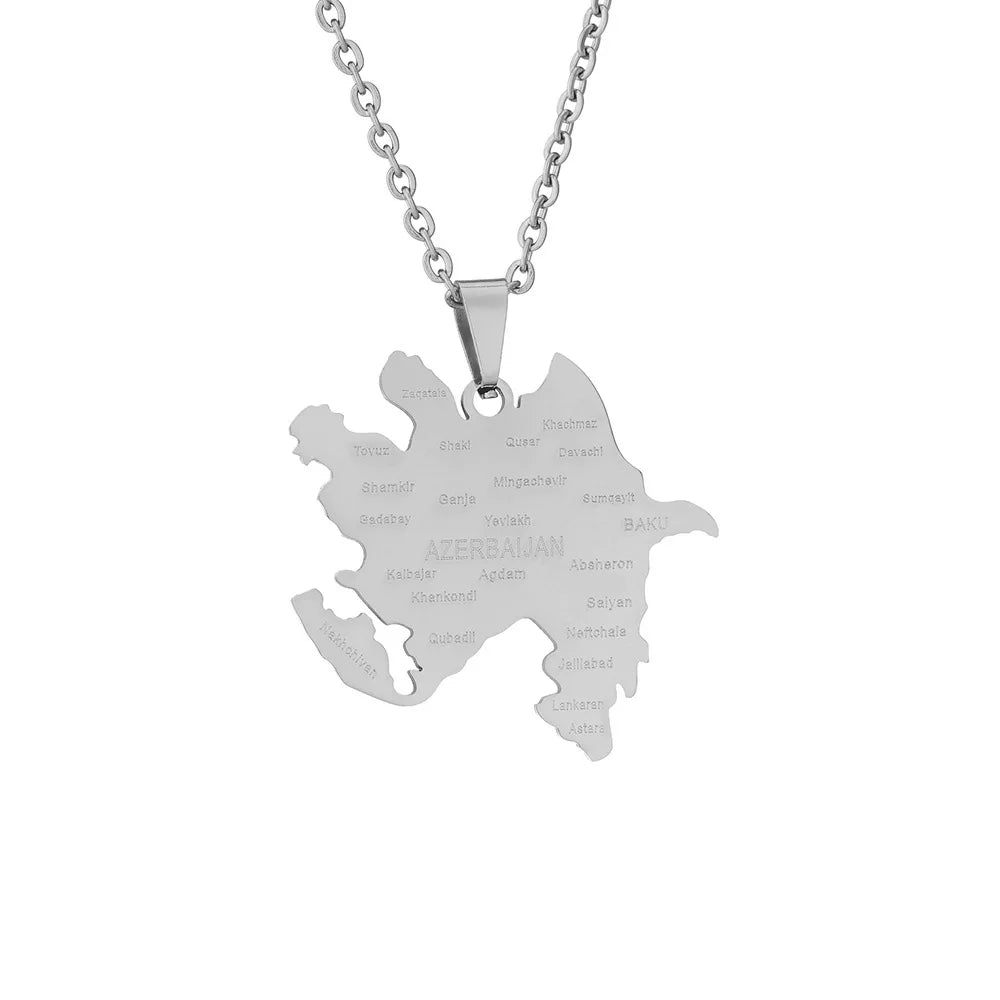 2024 new fashion stainless just Azerbaijan map with city pendant necklace temperament everything collarbone chain birthday anniv