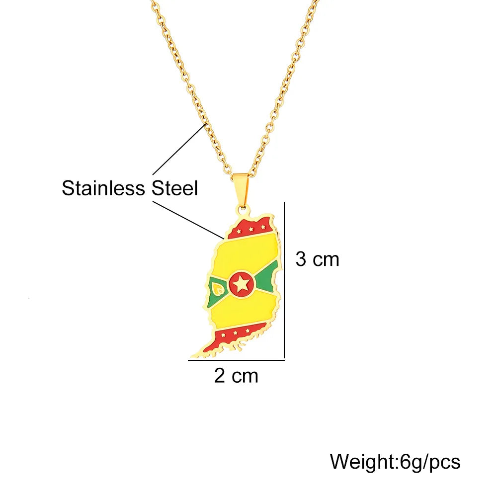 2024 new fashion stainless steel Grenada map necklace for men and women geometric ethnic style collarbone chain anniversary smal