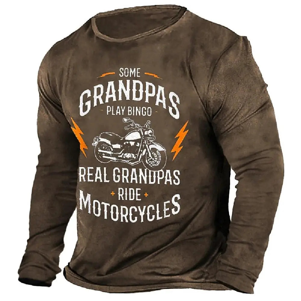 Vintage T-Shirts For Mens Print Cotton Long Sleeve T Shirt Overzied Fashion Clothes Streetwear Casual Top Tee Shirt Men Clothing