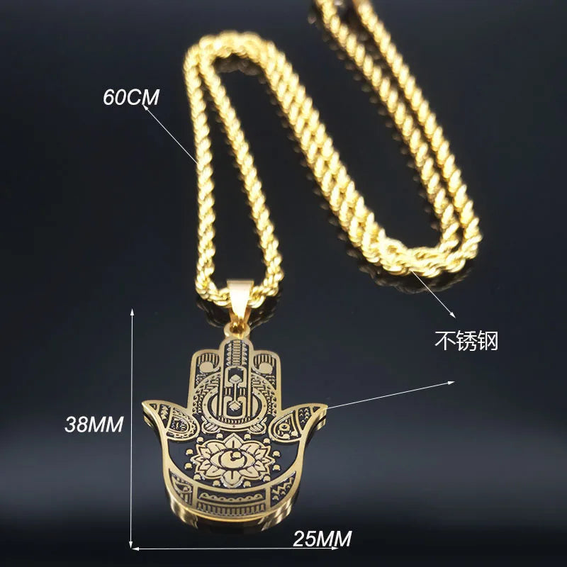 2024 New fashion ancient Fatima Hands Yoga pendant necklace temperament everything with stainless steel collarbone chain for men