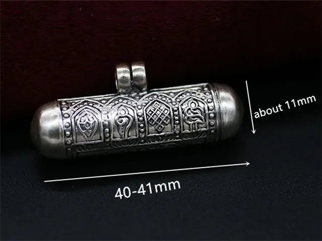 T9040 Tibetan Prayer Box Charms Lovely Mini Cylinder Amulets Lockets OM Buddha Eye Dorje GAU 925 Silver