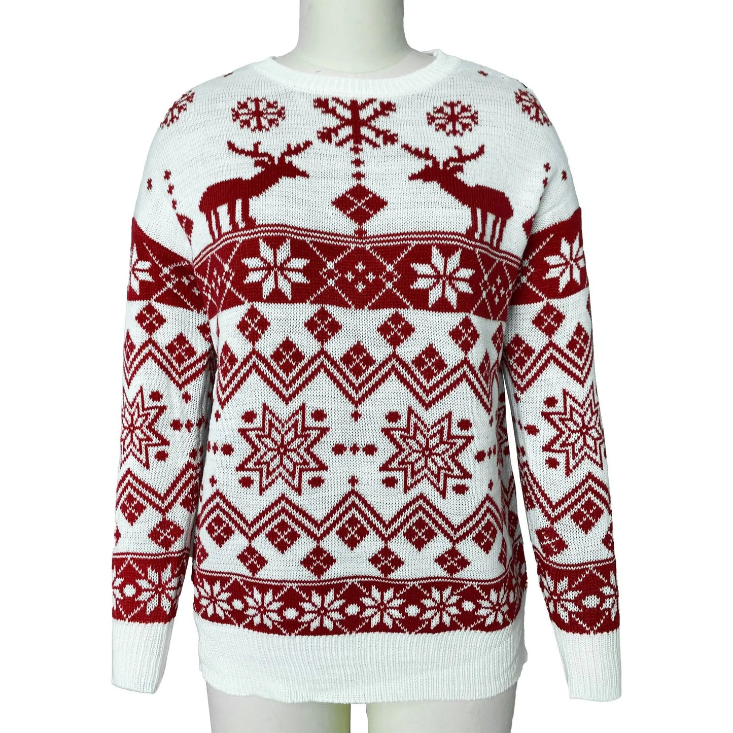 2025 Winter Women's Christmas Sweater Elk Print Knitted Jumpers Full Sleeve O Neck Casual Loose Knitwear Pullover Tops Xmas Look