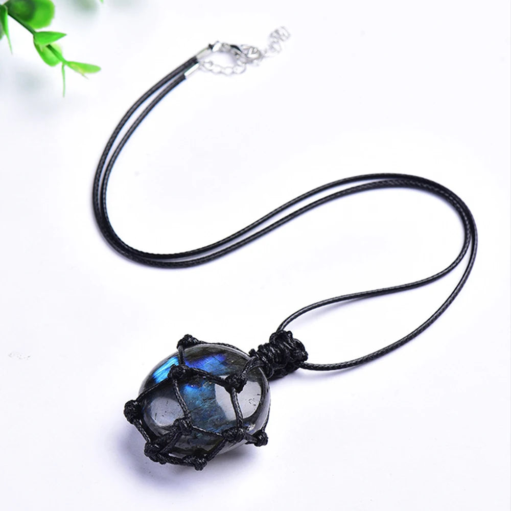 1Pc Dragons Heart Labradorite Healing Crystal Pendant Wrap Braid Natural Stone Necklace Chakra Reiki Jewelry Gift for Women Men