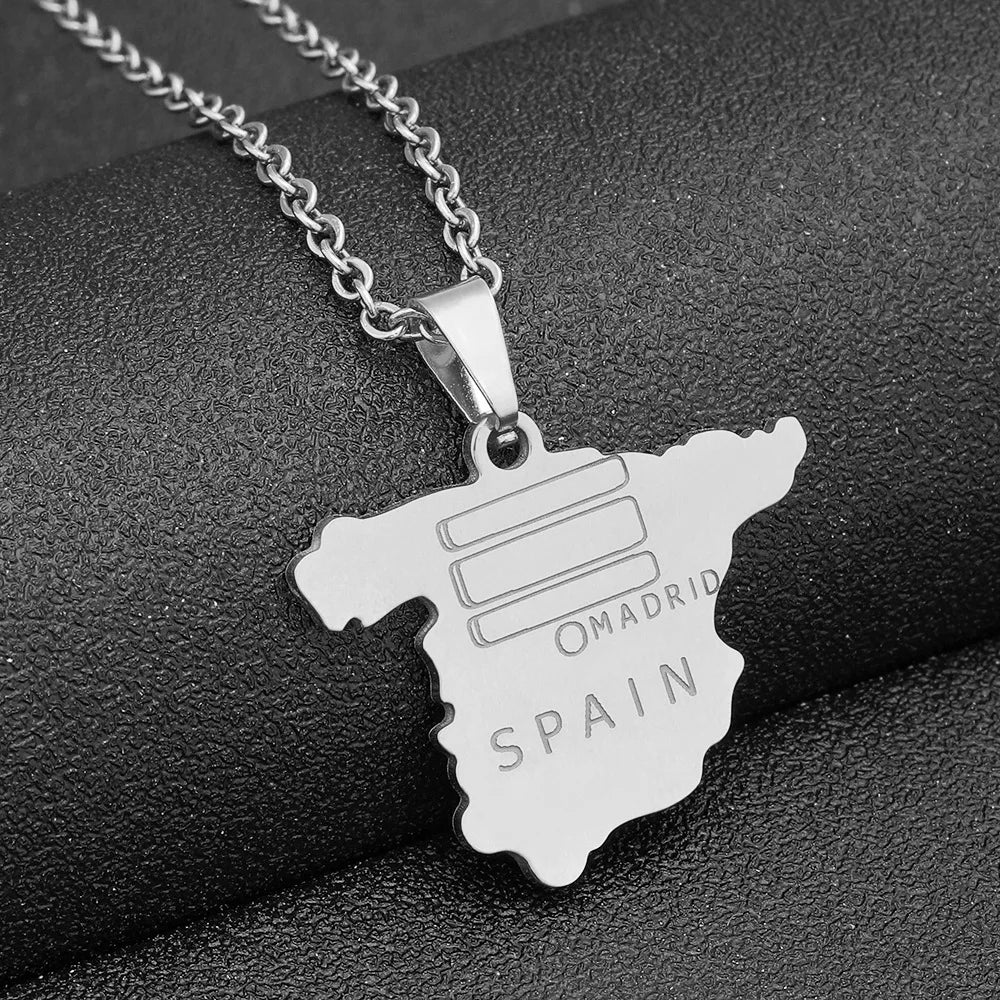 2024 New fashion stainless steel Spanish map pendant necklace for men and women geometric titanium steel pendant national style