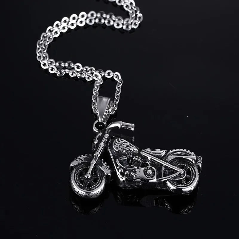 Vintage Men Hip Hop Jewelry Punk Stainless Steel Motorcycle Pendant Necklace Male Bijoux Long Box Chain Wholesale S401