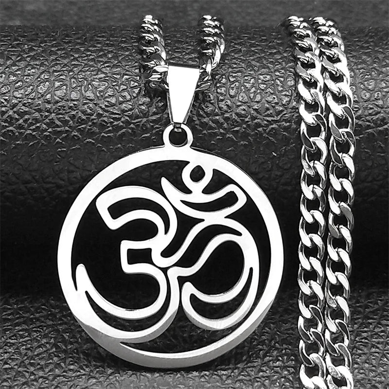 Yoga Lotus Om Symbol Pendant Necklace for Women Men Stainless Steel Gold Color Male Chain Buddhist Jewelry collar 8415-QKC