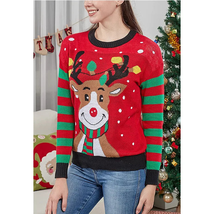 2025 New Winter Women Christmas Knitted Sweaters Full Sleeve Cute Soft Knitwear Holiday Wear Xmas Look Warm Loose Pullover Tops