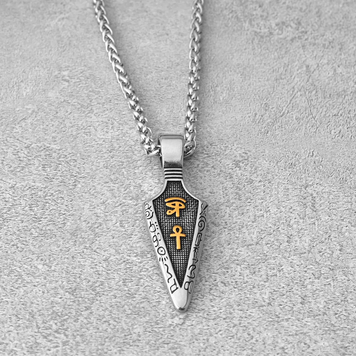 Viking Stainless Steel Gold Color Spear Pendant Necklace Scandinavian Rune Amulet Black Necklace Jewelry Men's Punk Hip Hop Gift