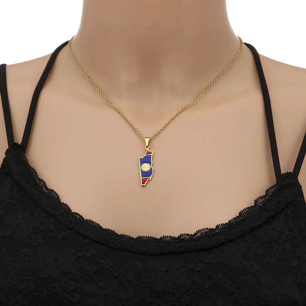2024 new fashion stainless steel Belize map pendant necklace temperament everything collarbone chain birthday anniversary gift