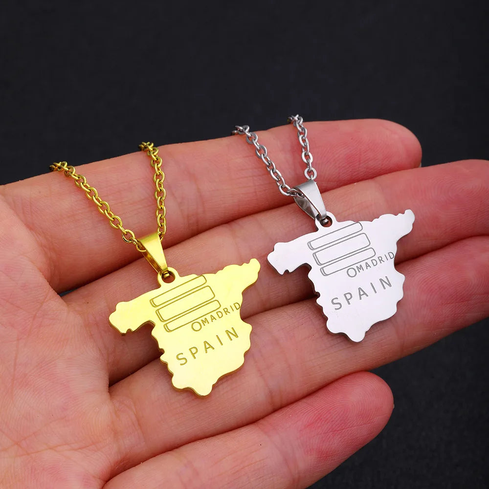 2024 New fashion stainless steel Spanish map pendant necklace for men and women geometric titanium steel pendant national style