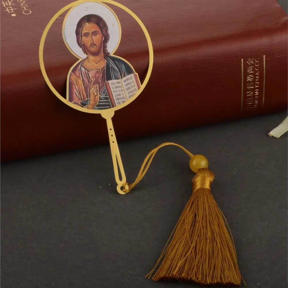 Christian Holy Family Bookmarks Hollow Copper Jesus Christ The Teacher Tassel Bookmark Accessories for Reader Birthday Gift