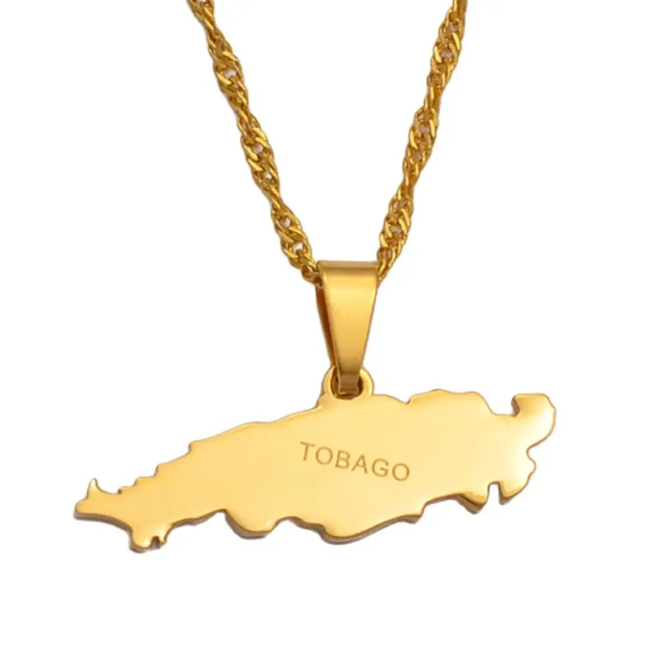 Anniyo Trinidad Tobago Island Map Pendant Necklaces for Women Girls Maps Jewelry @035121