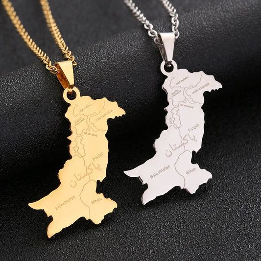 2024 New fashion stainless steel Pakistan map with Urdu pendant necklace for men and women couples fashion sweater chain