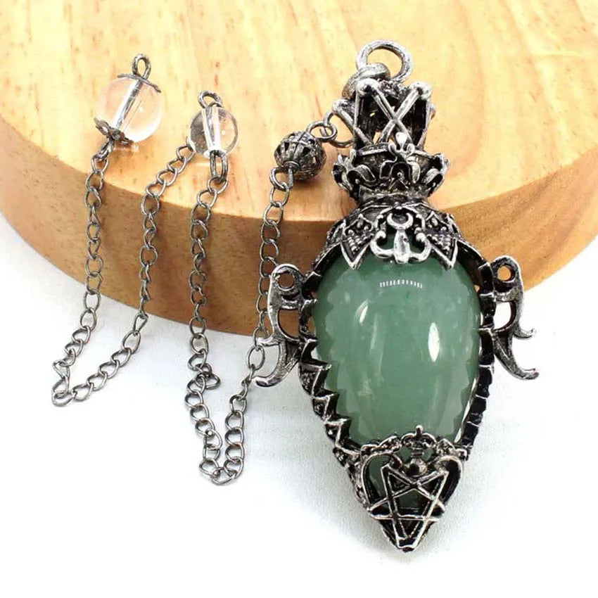 Water Drop Crystal Pendulum for Dowsing Spiritual Divination Natural Amethyst Rose Quartz Onyx Antique Pendulums Pendant Pendulo