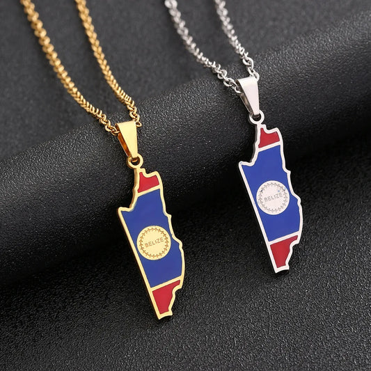 2024 new fashion stainless steel Belize map pendant necklace temperament everything collarbone chain birthday anniversary gift