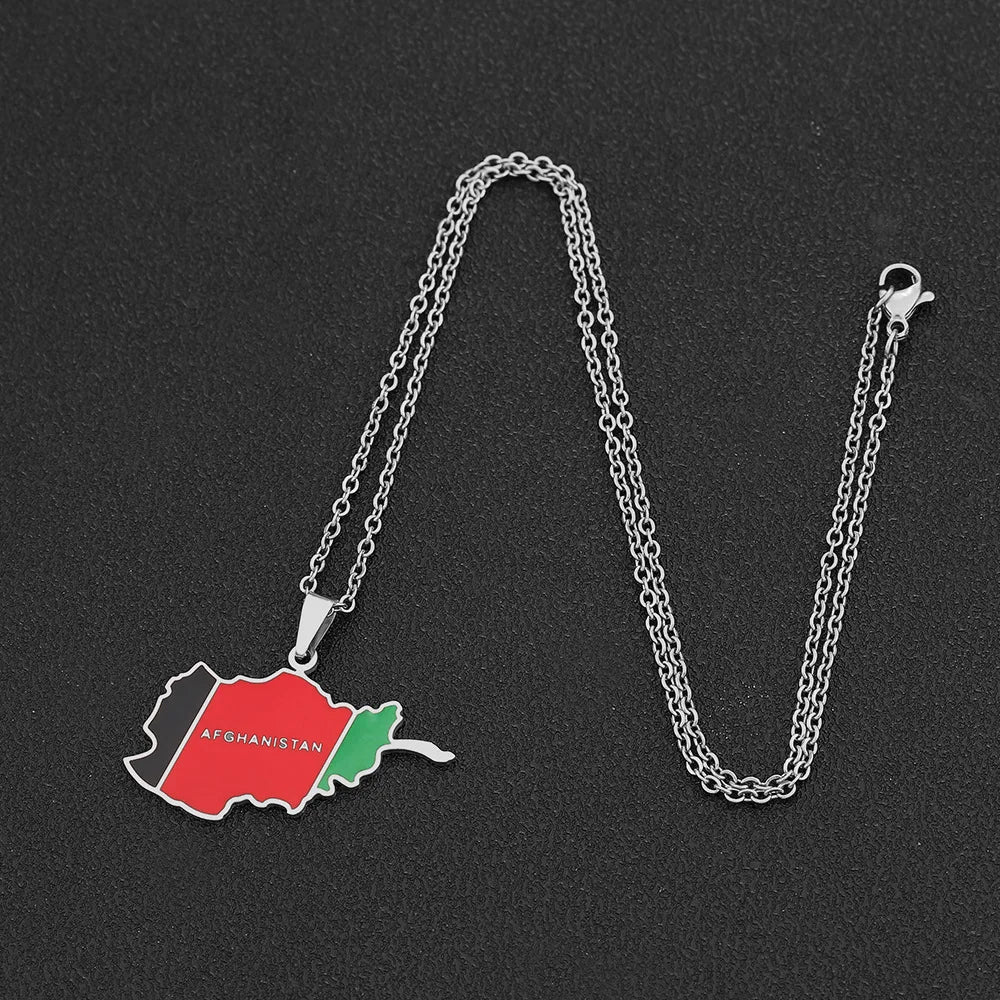 2024 New fashion stainless steel Afghanistan map necklace for men and women geometric titanium steel pendant ethnic style collar