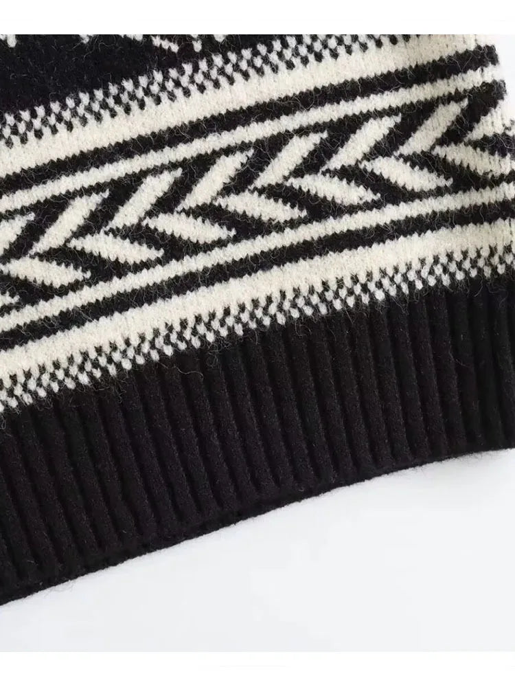 2024 Women Christmas Sweaters Long Sleeve Turn-down Collar Oversized Ugly Holiday Knitted Pullover Sweater