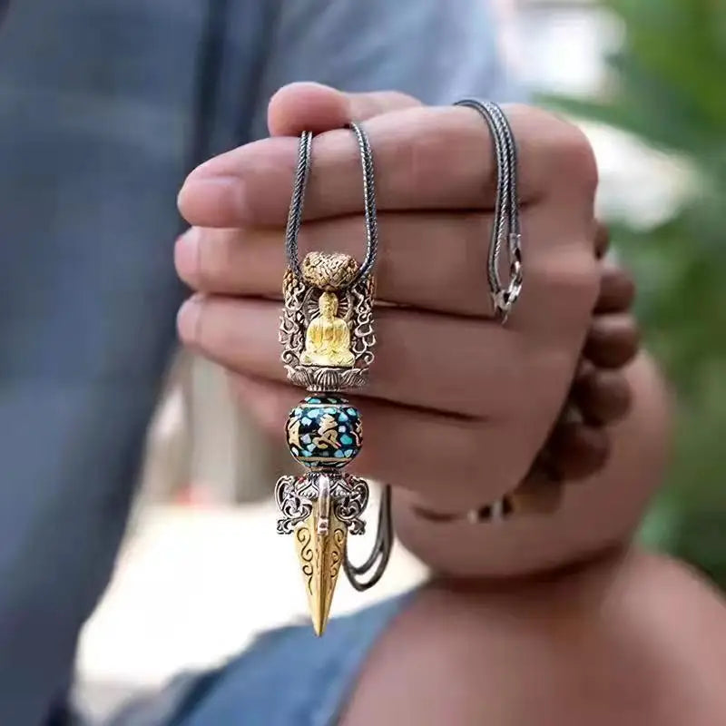 Buddhist Shakyamuni Dharma Vessel Exorcism Vajra Pendant Necklace for Men Women Religious Amulet Necklace Jewelry Accessory Gift