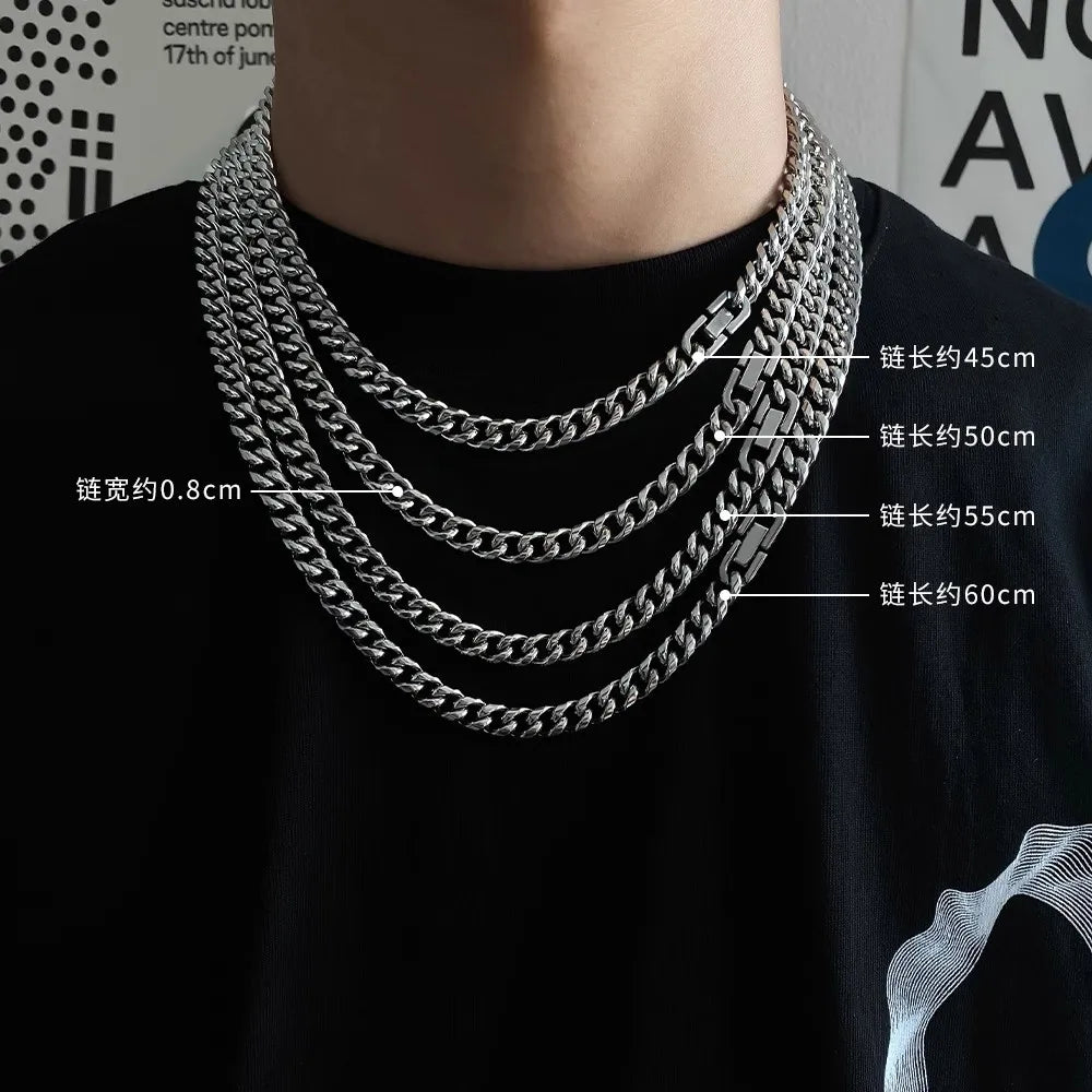 ULJ 6MM -10MM Width Stainless Steel Cuban Chain Necklace Bracelet For Men Woman Punk Male Neck Waterproof Cool Hip Hop Jewelry