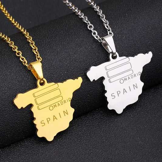 2024 New fashion stainless steel Spanish map pendant necklace for men and women geometric titanium steel pendant national style