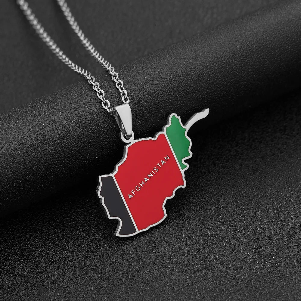 2024 New fashion stainless steel Afghanistan map necklace for men and women geometric titanium steel pendant ethnic style collar