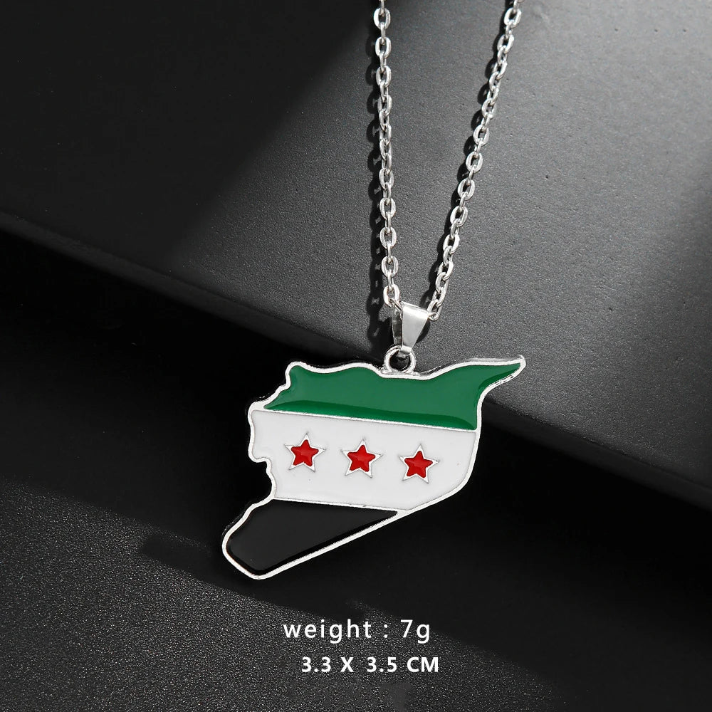 YILUOCD Stainless Steel Map of Syria Pendant Necklace Palestine and Syrian Drip Oil Map Necklace for Women Geography Jewelry
