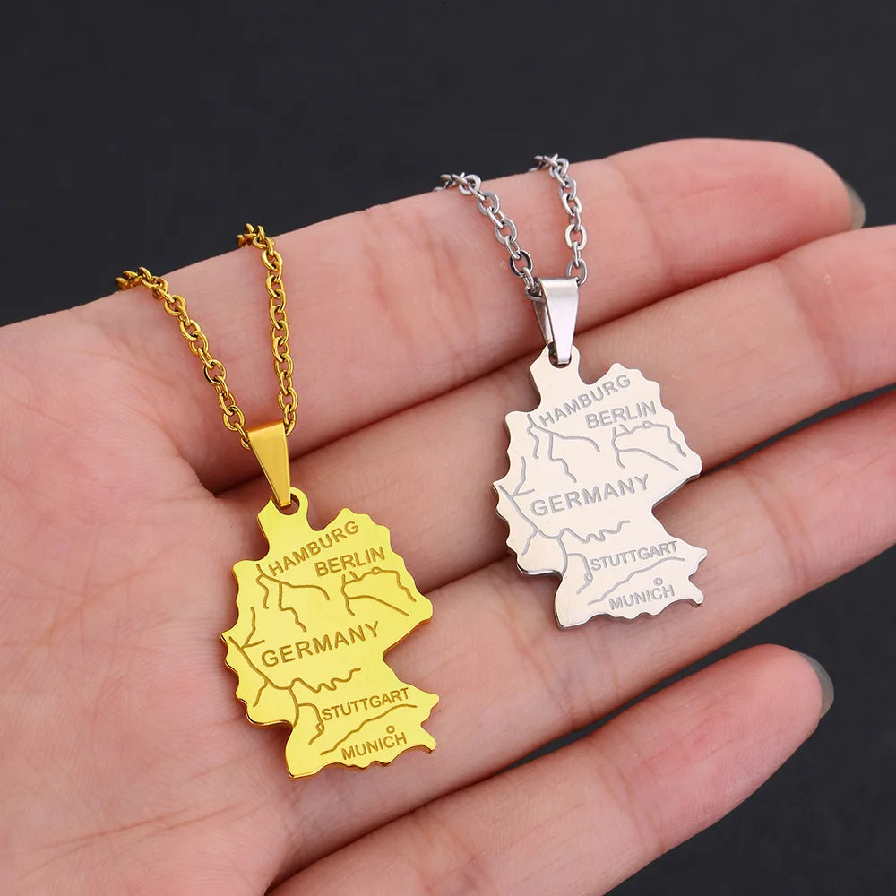 2024 new fashion stainless steel German map necklace for men and women geometric national style collarbone chain anniversary sma