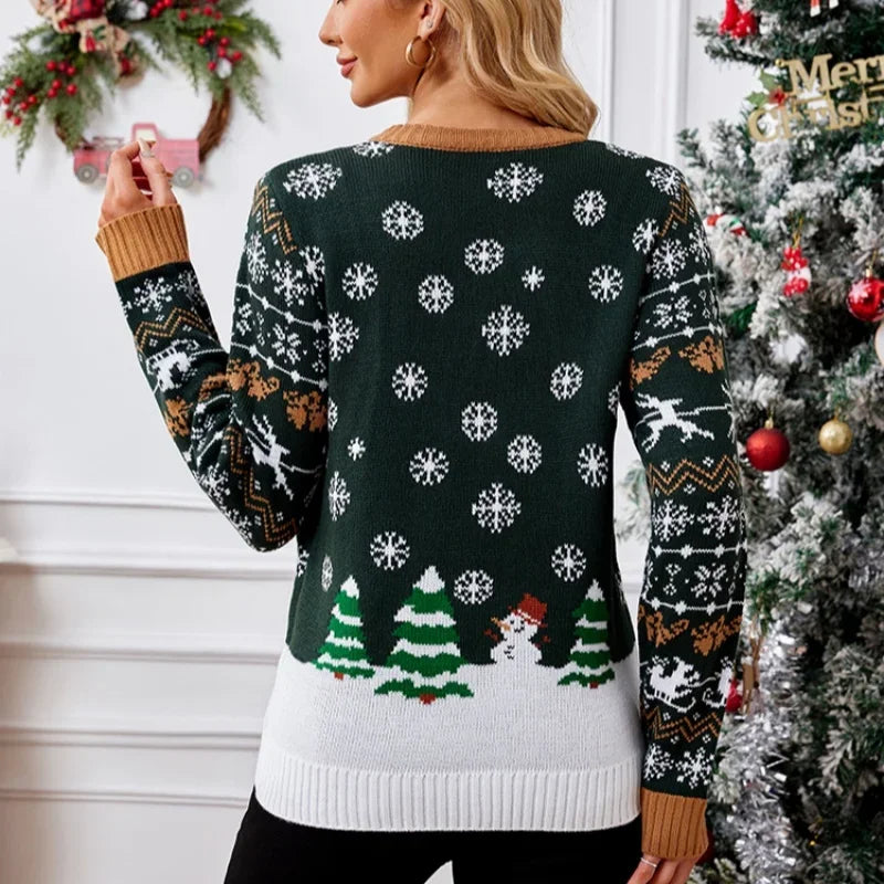 2025 Winter Christmas Women's Knitted Sweater All Over Print Female Knitwear Full Sleeve O Neck Warm Soft Jumper Xmas Look Wear