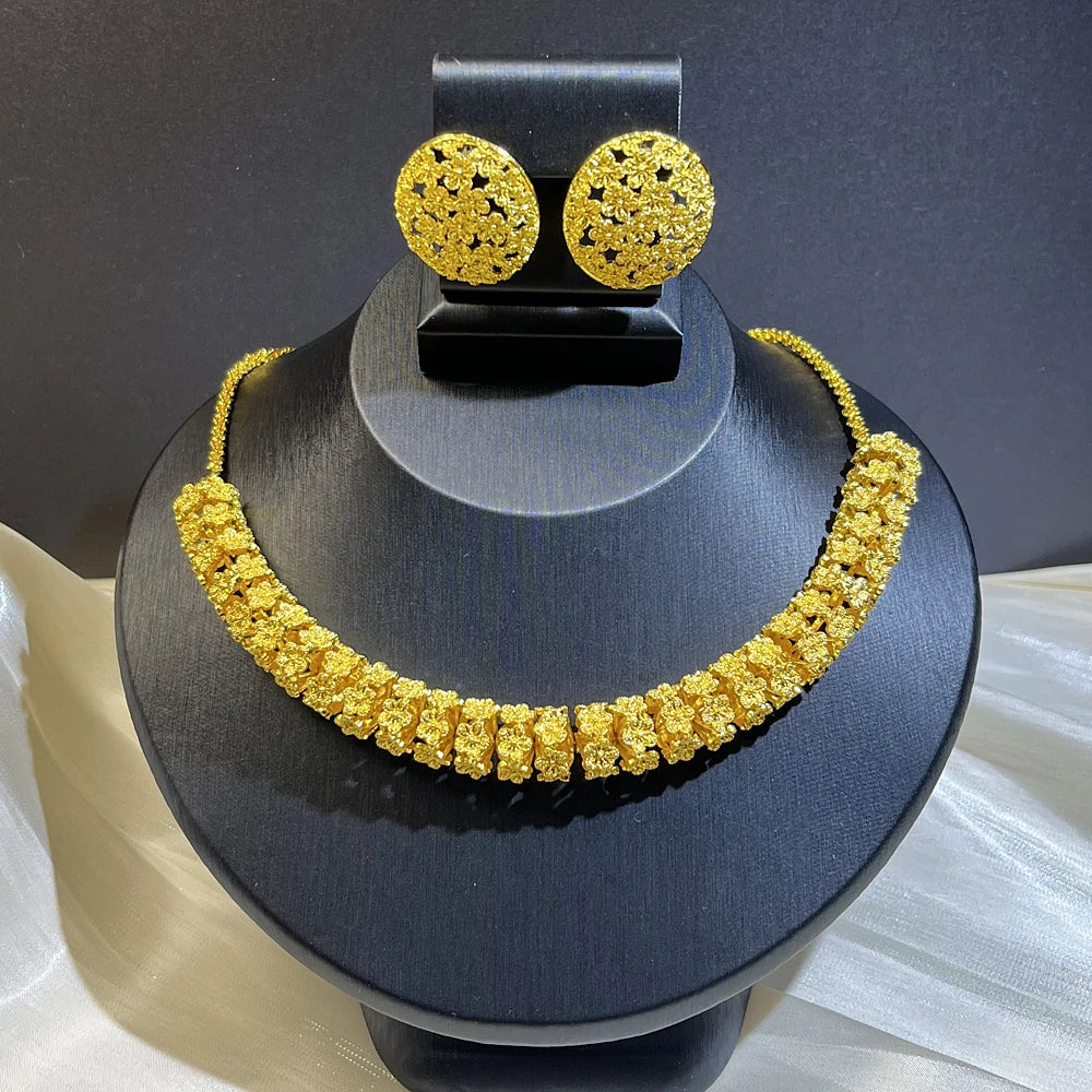 Dubai 24K Gold Color Long Jewelry Sets Wedding African Necklace Earrings For Women Nigerian Indian Bridal Set Party Gifts