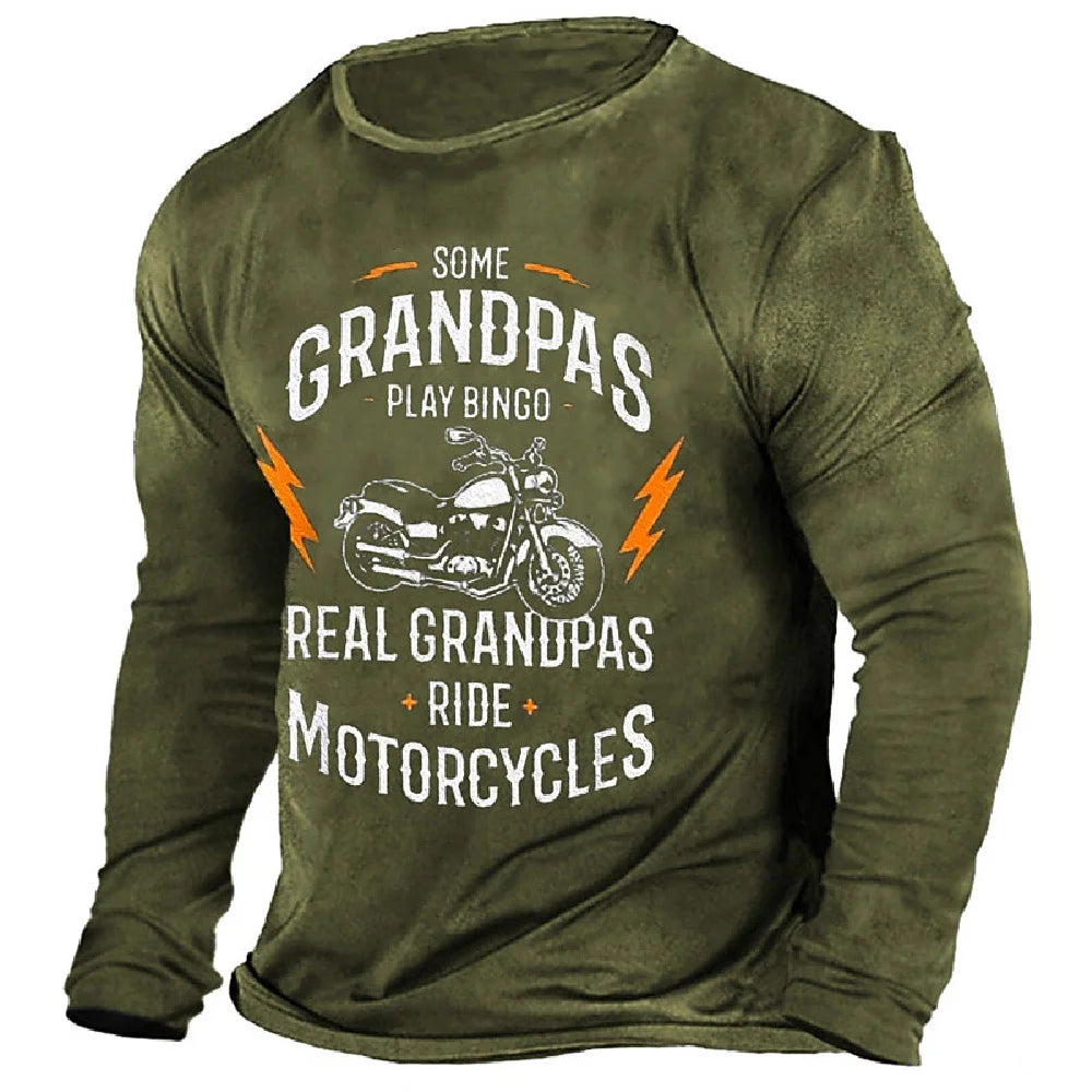 Vintage T-Shirts For Mens Print Cotton Long Sleeve T Shirt Overzied Fashion Clothes Streetwear Casual Top Tee Shirt Men Clothing