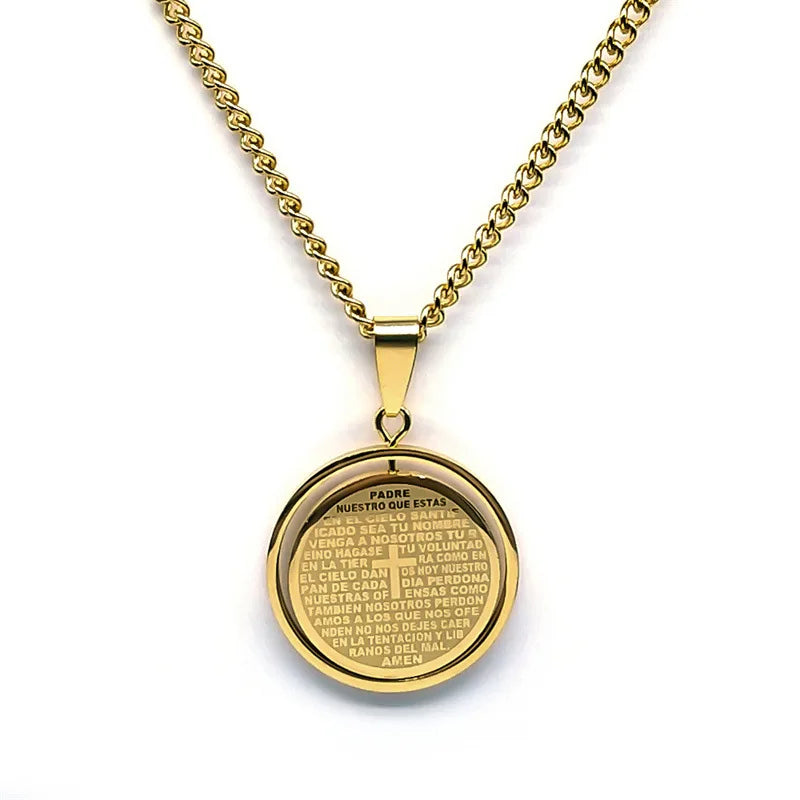 2024 New fashion Prayer Cross pendant necklace Stainless steel Spanish neutral style round pendant collar bone chain accessories