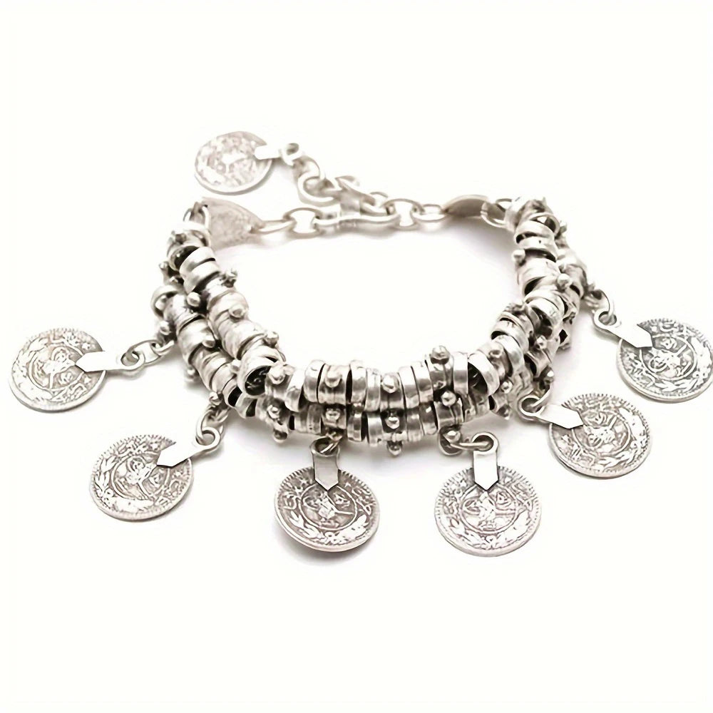 Vintage Silvery Golden Coins Bracelet for Women Men Boho Hippie Beach Party Afghan Turkish Marseille Ethnic Bracelets Jewelry