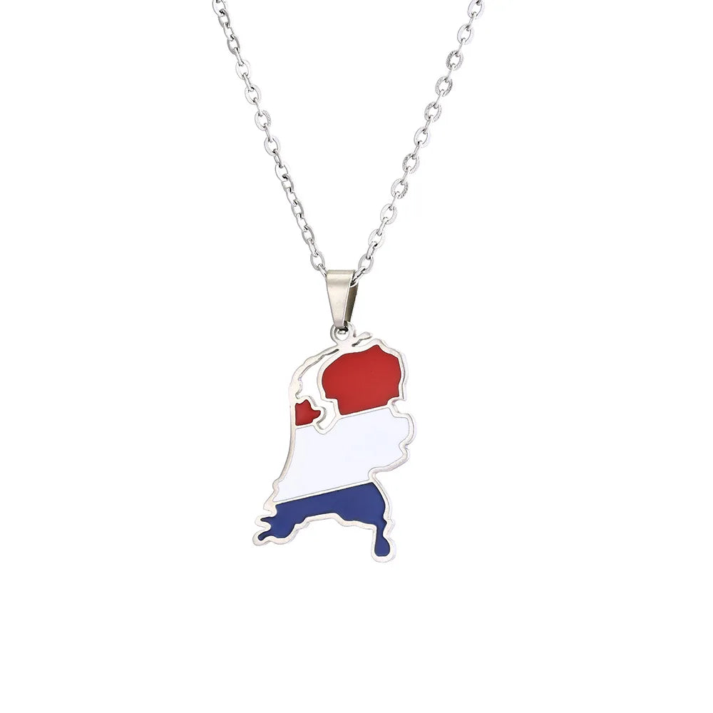 2024 new fashion stainless just vintage Dutch map flag pendant necklace temperament everything collarbone chain birthday anniver