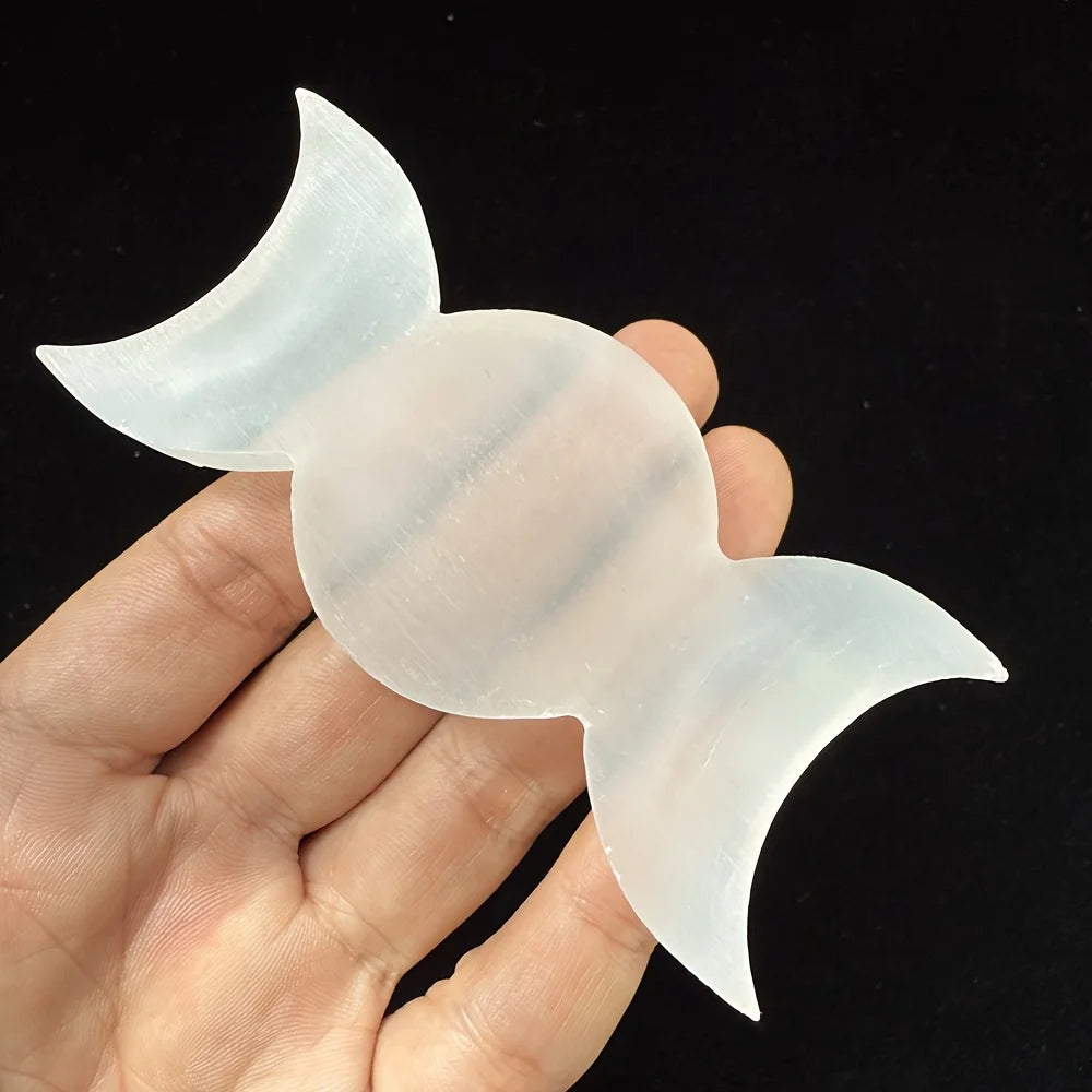 1pc Selenite Moon Goddess Selenite Bowl,Triple Moon Bowl,Crystal Gifts,Home Decor,Crystal Bowl For Witchcraft Divination