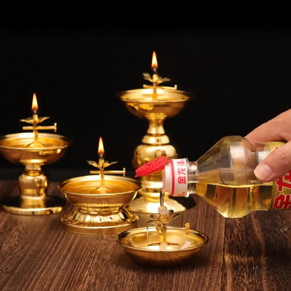 Vintage Anti-slip Alloy Oil Lamp Adjustable Exquisite Butter Lamp Holder High-legged Oil Dish Ornaments Buddha Hall