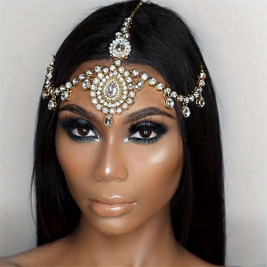 1pcs Boho Luxury Crystal Forehead Hair Chain Head Piece Hairwear Shiny Bride Wedding Hair Accessories Headband Jewelry