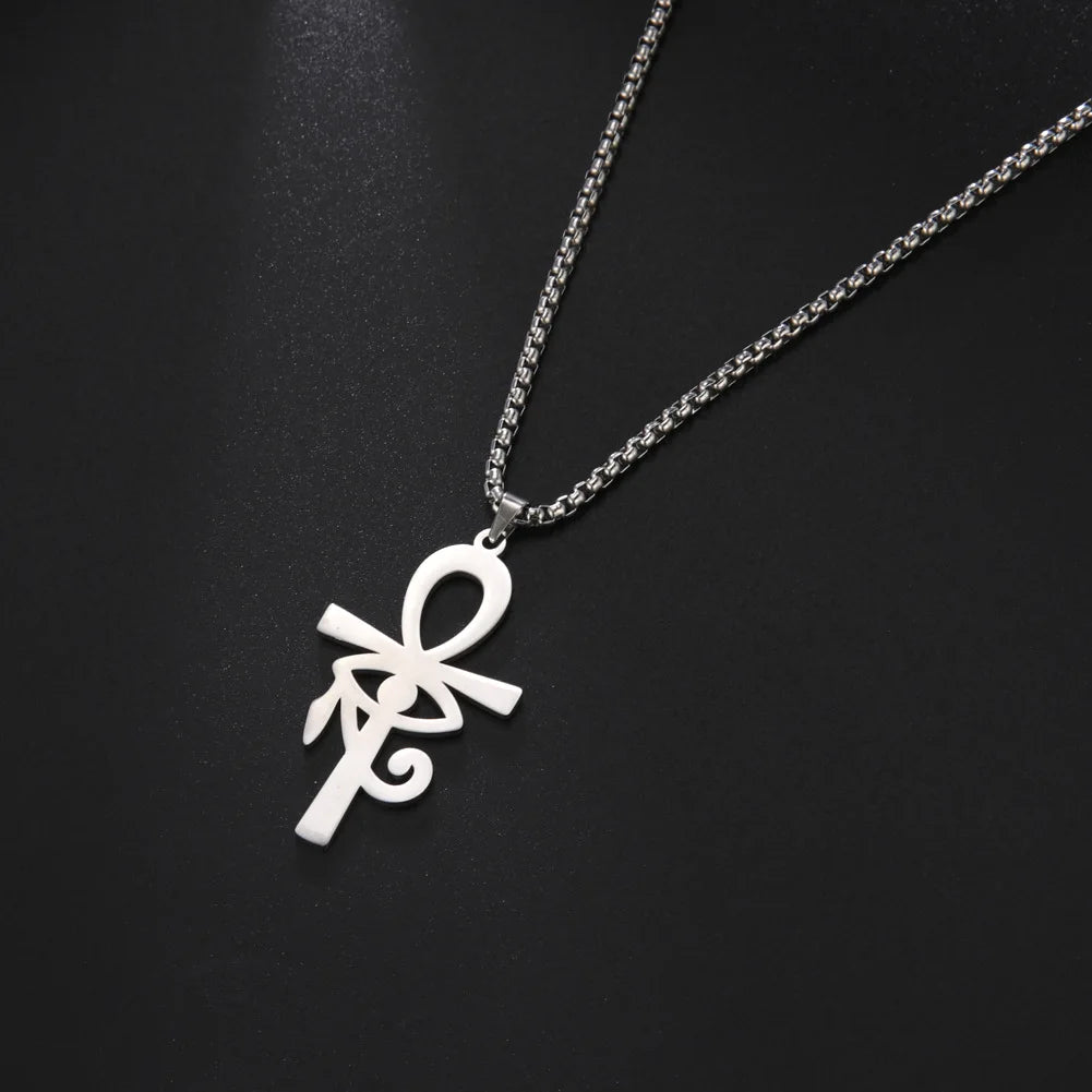 2024 New fashion Egyptian cross The Eye of Horus pendant necklace temperament everything with stainless steel collarbone chain a