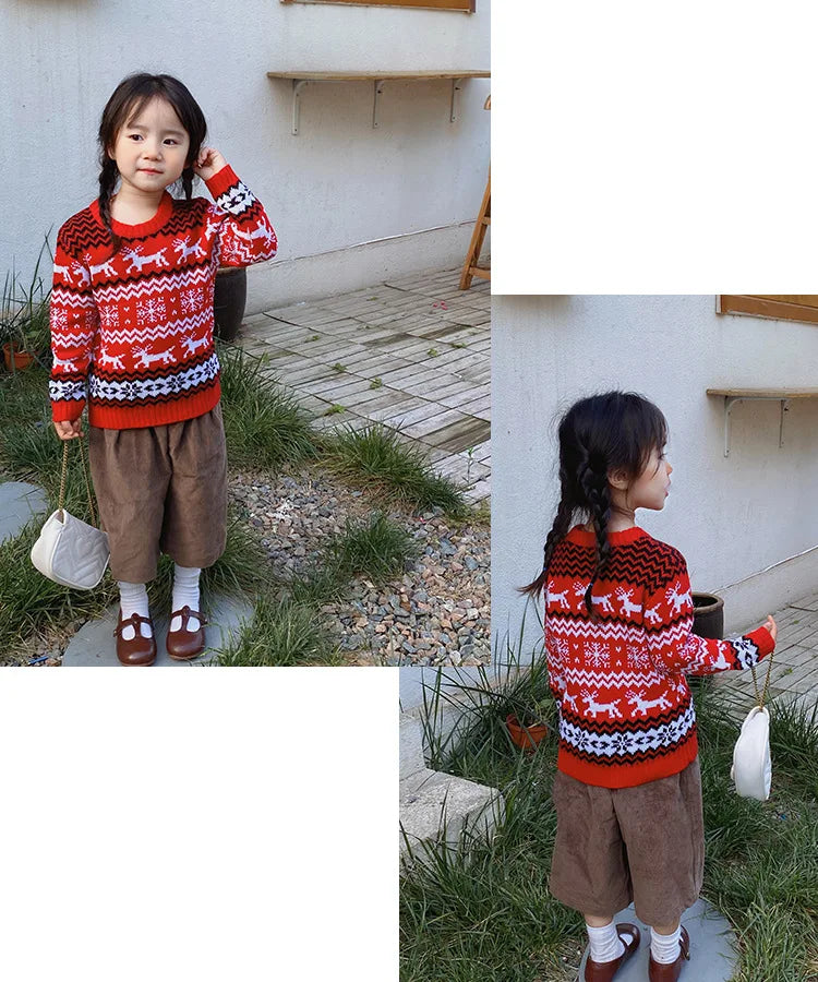 Family Christmas Sweater 2024 New Women Men Couples Matching Clothes Soft Warm Knitwear Jacquard Pullover Top Xmas Look Jumpers