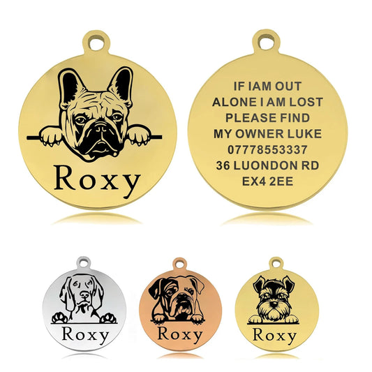 1PC Dog Tags Personalized for Pets Dog Name Tags Custom Dog Tag Stainless Steel Round Dog ID Tags for Puppy Dogs Dropshipping