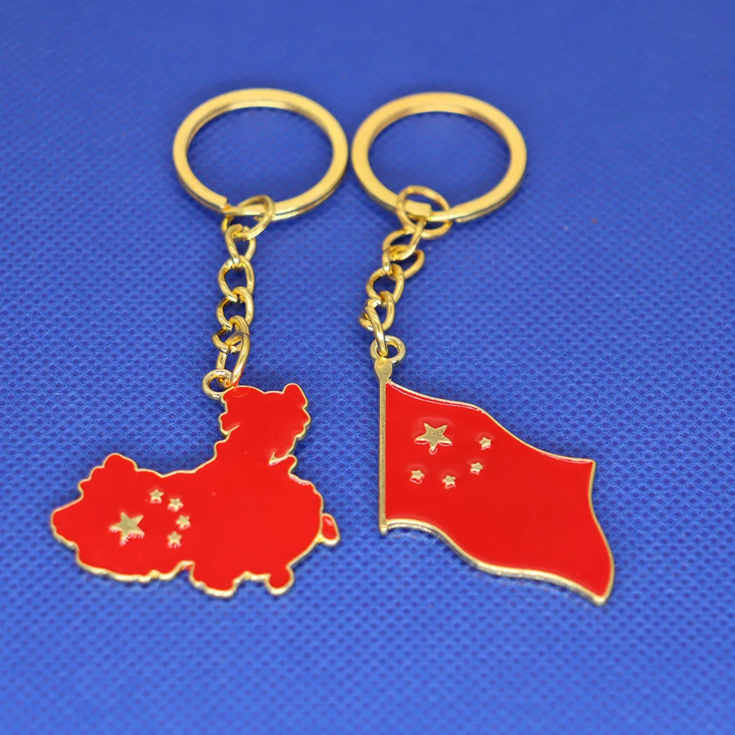 2024 New fashion China flag map keychain pendant men's and women's bags car key chain accessory anniversary small gift