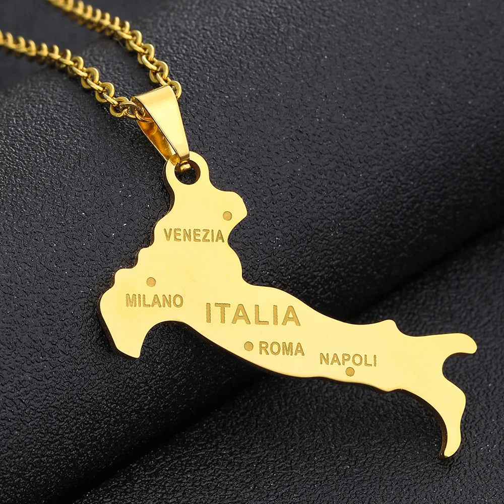 2024 New fashion stainless steel Italian map necklace for women and men couples ethnic style accessory collarbone chain annivers