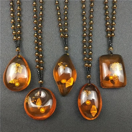 1pcs Amber Flotation Brine Beeswax Bead Necklace Honey Brazilian Amber Necklace Endant Handmade Ethnic Style Pendant Ornament