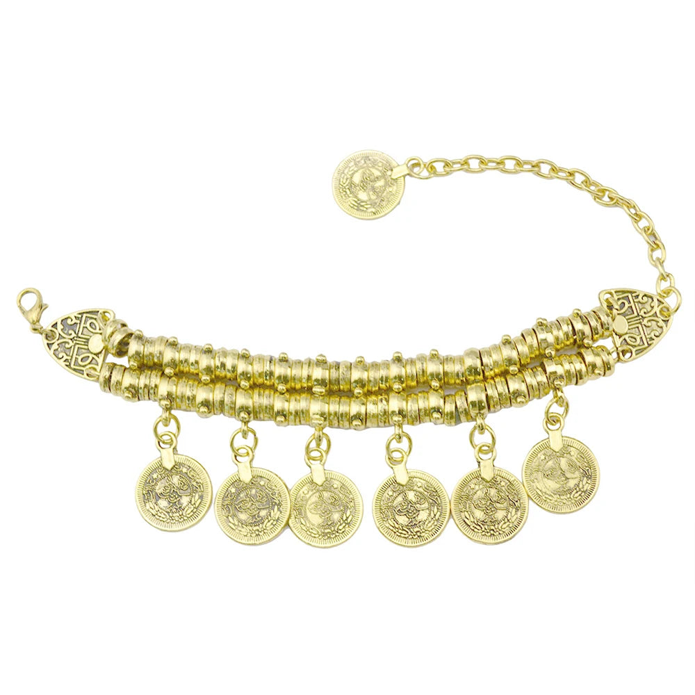 Vintage Silvery Golden Coins Bracelet for Women Men Boho Hippie Beach Party Afghan Turkish Marseille Ethnic Bracelets Jewelry