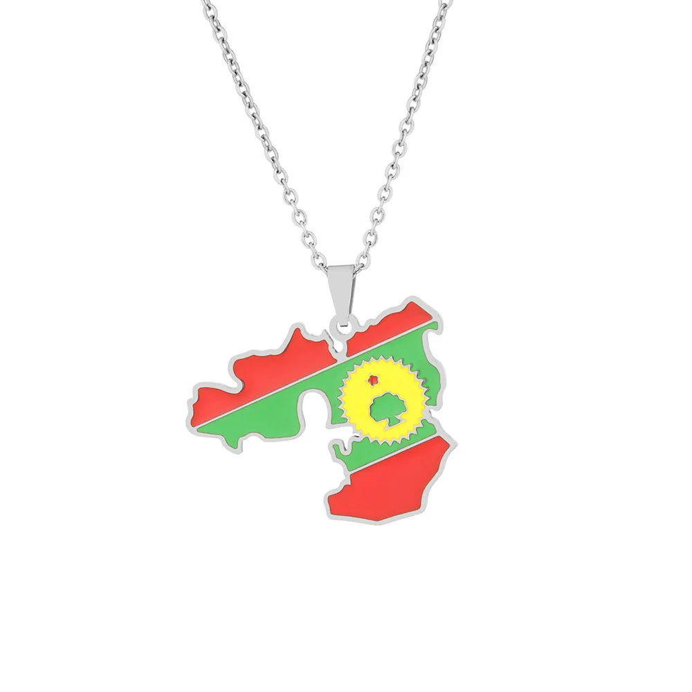 2024 New fashion stainless steel Oromia map necklace for men and women geometric titanium steel pendant ethnic style clavicle ch