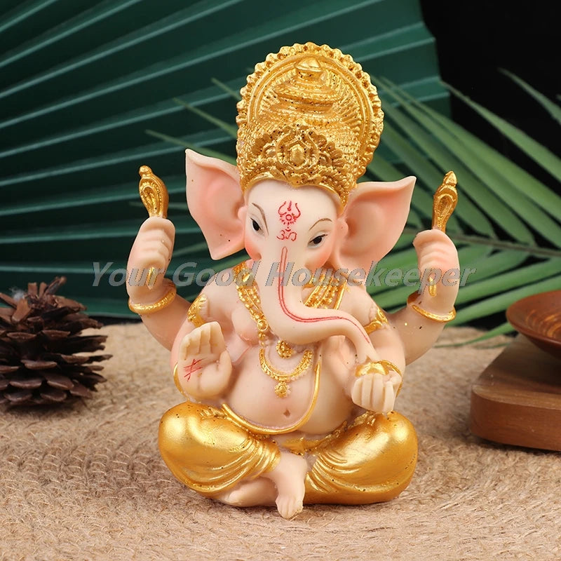 1Pc Gold Lord Ganesha Buddha Statue Elephant God Sculptures Ganesh Figurines Home Furnishing Decoration Ornaments Resin Figurine